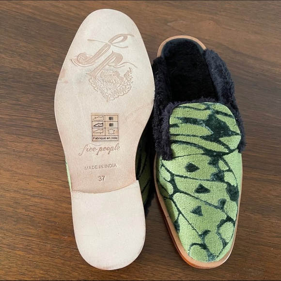 Free People Green Butterfly Effect Faux Fur Mule Shoes - Picture 6 of 7